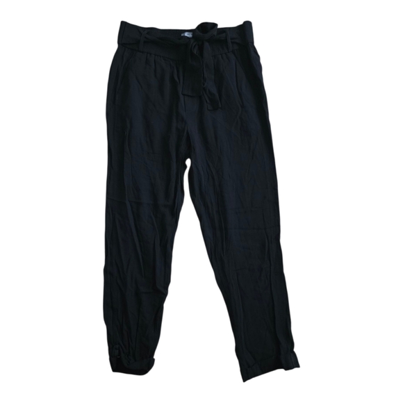 Neiman Marcus Black Tapered Cuffed Viscose Belted Casual Pants S - Picture 1 of 4